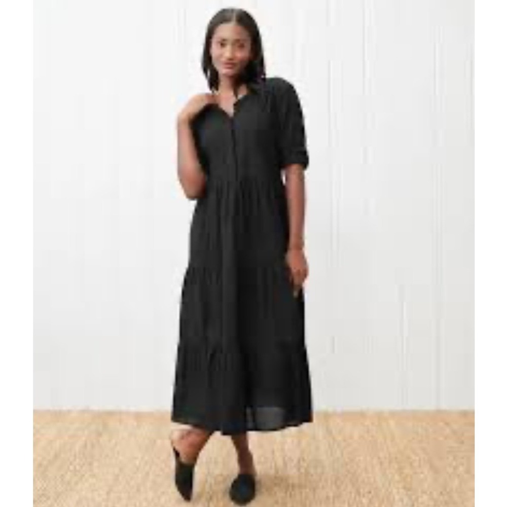 Jenni Kayne Dress XS Black Tiered Long Sleeve Cotton Linen Boho